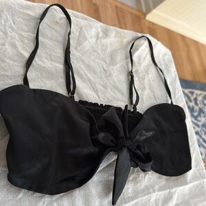 LN VICTORIAS SECRET UNLINED BANDEU BRA SIZE M SATINY MATERIAL W SMOCKED BACK